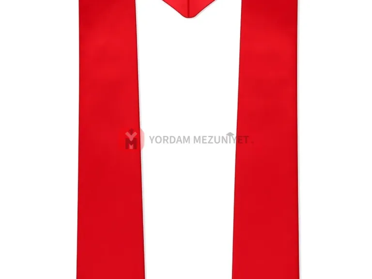 Kırmızı mezuniyet atkısı Model 2, üçgen uçlu ve V yakalı